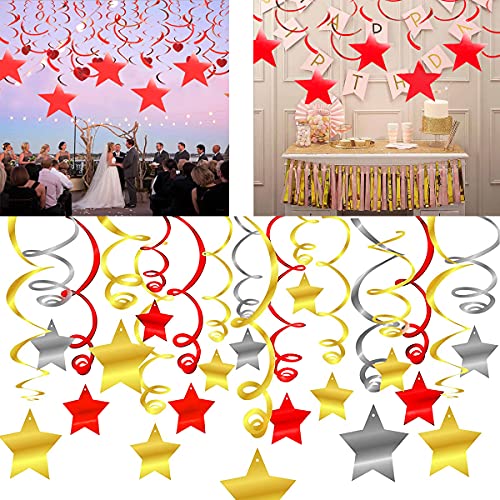 Osuter Remolinos Colgantes,36PCS Remolinos Decoración PVC Espirales Fiesta Estrella Adorno Espiral para Decoraciones de Fiesta Cumpleaños Carnaval(Rojo/Dorado/Plata)