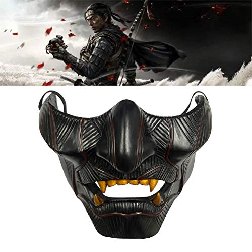 Oulian Máscaras de Media Cara de Halloween, Juego Ghost of Tsushima Mask, Festival Cosplay Disfraz Máscara Decorativa para Fiesta Película Prop Mascarada 12 * 17cm