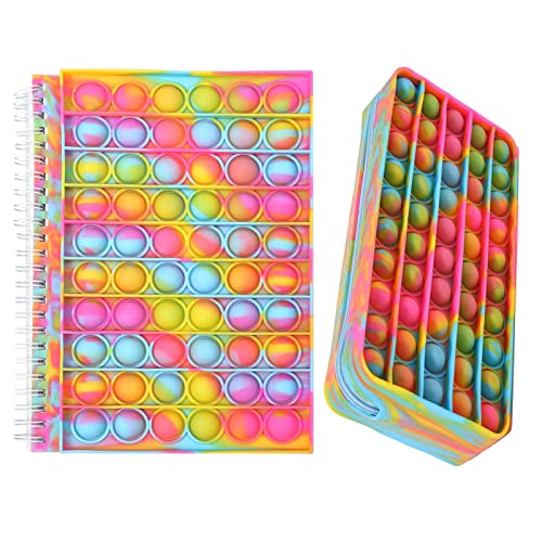 Ousyaah Pop Bubble Estuche Escolar Creativo, Bolsas de Lápiz y A5 Cuaderno de Notas con Diseño de Burbujas, Pop Bubble Sensory Fidget It Toy para Estudiante Niña Chico (B)