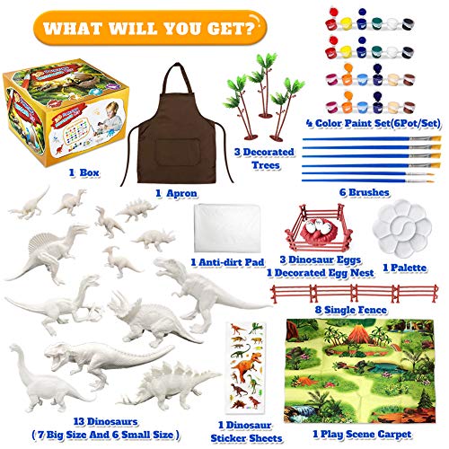 Paint Your Own Dinosaur, 44Pcs 3D Dinosaur Painting Kits for Kids DIY Dinosaur Figurines Arts Crafts Set Fun Creative Activity Christmas & Birthday Craft Gift for 3-10-Year-Old Kids Boys Girls