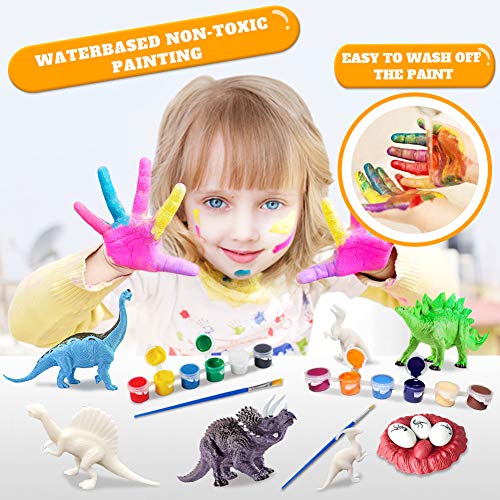 Paint Your Own Dinosaur, 44Pcs 3D Dinosaur Painting Kits for Kids DIY Dinosaur Figurines Arts Crafts Set Fun Creative Activity Christmas & Birthday Craft Gift for 3-10-Year-Old Kids Boys Girls