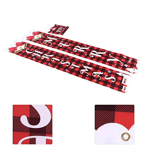 Pancartas de Feliz Navidad, Pancartas de Letrero de Porche Navideño, Campanas de Cuadros Rojos Y Negros, Decoración, Bandera para el Porche de Navidad Al Aire Libre