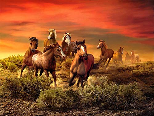 PANDABOOM Rompecabezas De 1000 Piezas Roberta Wesley Manada Animales Caballos Arte Naturaleza Paisajes Puesta De Sol Amanecer Cielo Nubes Puzzles para Adultos, Regalo para El Día De La Madre