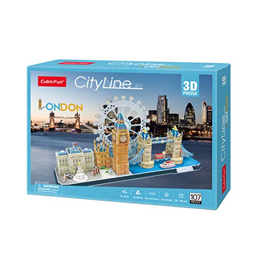 Party town- World Brands London, Puzzles para Adultos y Niños, Maquetas para Montar, Rompecabezas 3D, Regalos Divertidos, Cultura, Viajar Desde Casa, Multicolor (CubicFun MC253H)