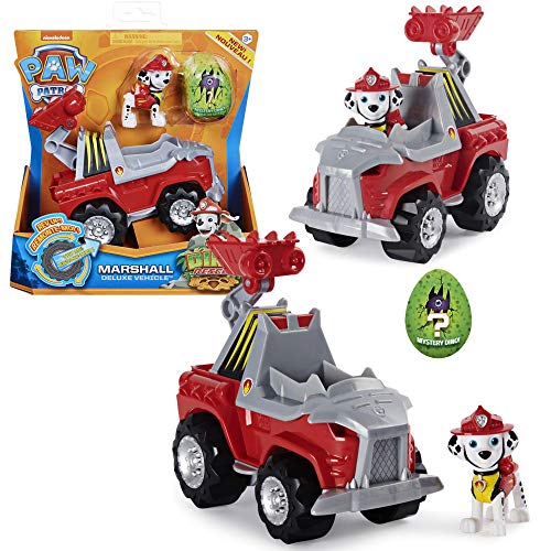 PAW PATROL Dino Rescue Vehículos | con Rev-Up, Dino Figura y Personajes, Figura:Marshall