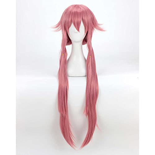 Peluca Cosplay Anime，Peluca Mirai Nikki Gasai Yuno，Pink Long Straight Peluca Cosplay,con Red de Peluca Gratis,Halloween Hair,para Cosplay de Fiesta ​diari