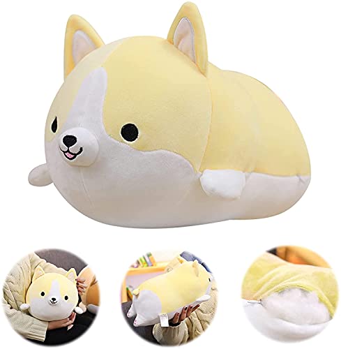 Peluches Corgi, Almohada para Shiba Inu, Cojines Sofa en Forma de Perro Lindo, Peluche de Animal Regalos para niños y niñas, Navidad, San Valentín, Día de la Madre 50cm,Amarillo-C