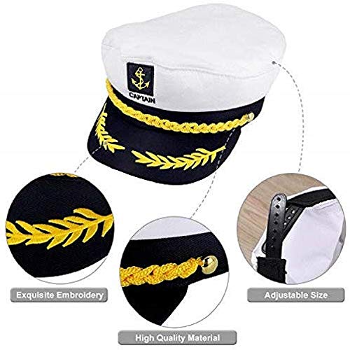 PERFETSELL Gorro de Capitan Marinero Sombrero de Capitán Marinero Gorra Marinero Ajustable Gorra Capitán Adulto Yate Barco Navegante Capitán Traje Sombrero Cap Marina Marina Almirante + 1x par Guantes