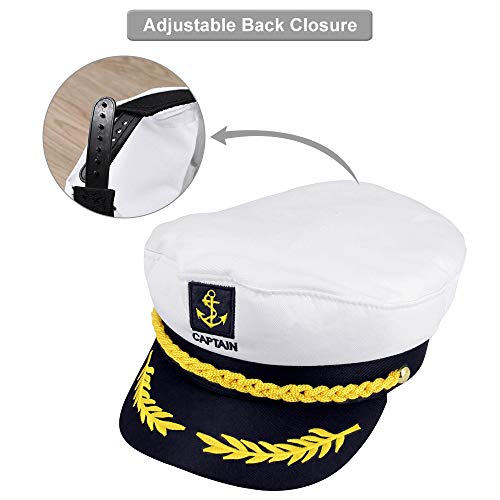 PERFETSELL Gorro de Capitan Marinero Sombrero de Capitán Marinero Gorra Marinero Ajustable Gorra Capitán Adulto Yate Barco Navegante Capitán Traje Sombrero Cap Marina Marina Almirante + 1x par Guantes