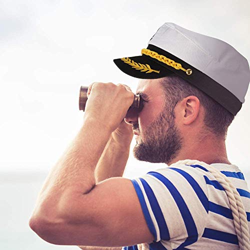 PERFETSELL Gorro de Capitan Marinero Sombrero de Capitán Marinero Gorra Marinero Ajustable Gorra Capitán Adulto Yate Barco Navegante Capitán Traje Sombrero Cap Marina Marina Almirante + 1x par Guantes