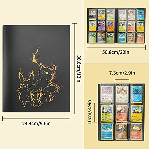 PhD Keisi Album Pokemon para Cartas Coleccionables,Tarjeta PM TCG de Juego, Colección Carpeta Compatible con Pokémon - Tiene Capacidad 324 Tarjetas - 18 páginas Premium - 9 Bolsillos(Black)