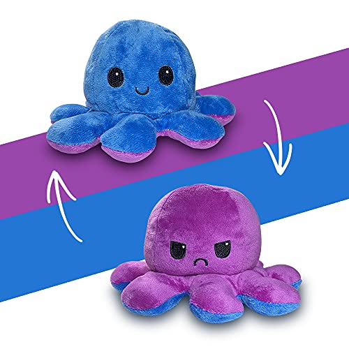 PIANETA Octopus - Peluche reversible, diseño de pulpo de doble cara, regalo para niños, niñas y niños, (Octopus Blue/Purple)