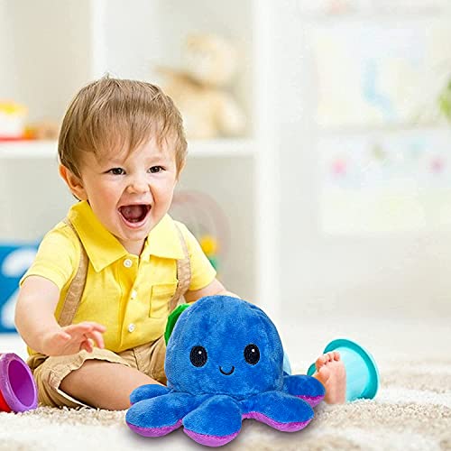 PIANETA Octopus - Peluche reversible, diseño de pulpo de doble cara, regalo para niños, niñas y niños, (Octopus Blue/Purple)