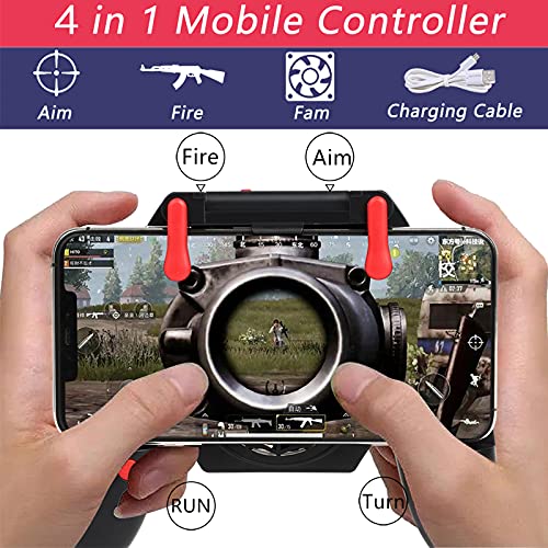 picK-me Controlador de Juegos Móvil PUBG, Disparadores de Gamepad con Ventilador de Enfriamiento y Batería Incorporada, PUBG Mobile Game Controller para Teléfono Inteligente de 4.7-6.5 Pulgadas