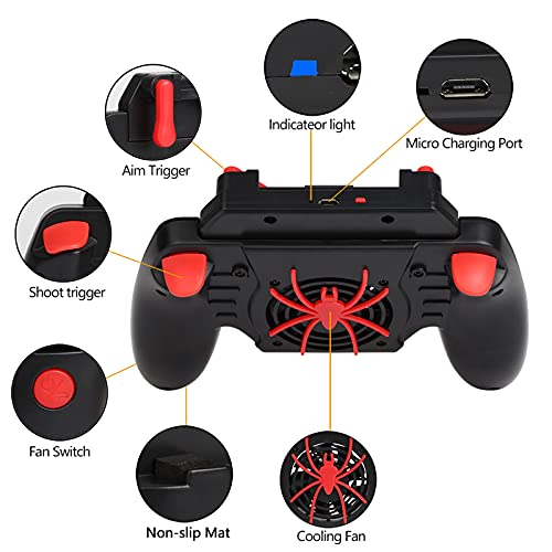 picK-me Controlador de Juegos Móvil PUBG, Disparadores de Gamepad con Ventilador de Enfriamiento y Batería Incorporada, PUBG Mobile Game Controller para Teléfono Inteligente de 4.7-6.5 Pulgadas