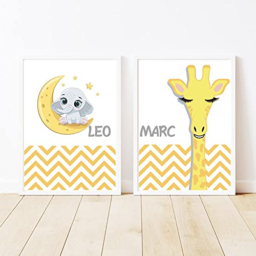 Pintar por Números Personalizado. Con marco. DIY Pintura Manualidades Elefante. Decoración habitación infantil. Regalo original Niños Niñas Navidad, Comunión, cumpleaños (ELEFANTE)