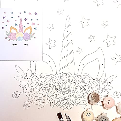 Pintar por Números Personalizado. Con marco. DIY Pintura Manualidades Unicornio, Decoración habitación infantil. Regalo original Niños Niñas Navidad, Comunión, cumpleaños (UNICORNIO)