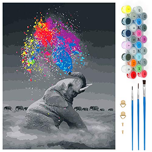 Pintar por Numeros, Pintura por Números Elefante Kits, Cuadro Pintar con Numeros para Adultos/Niños, Pintar por Números Decoraciones para el Hogar (Sin Marco, 40x50CM)