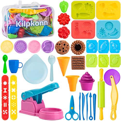 Play Dough accesorios, 40 piezas de plastilina, accesorios de arcilla de modelado de cocina, moldes, rodillo con bolsa de almacenamiento, regalo de masa de arcilla artística para niños pequeños