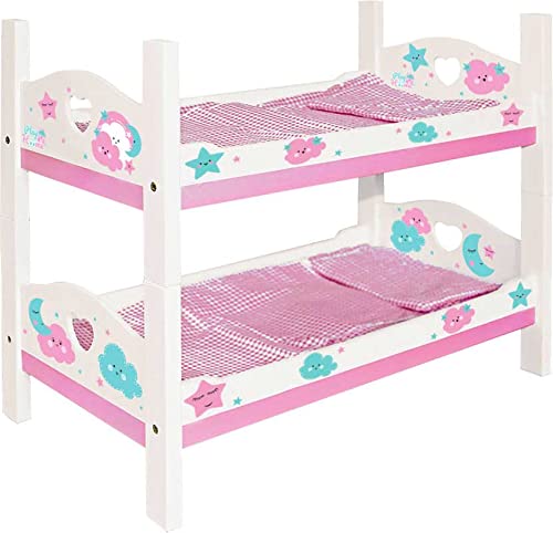 Play Hoome Litera de Madera para Muñecas Blanca y Rosa con Estampados