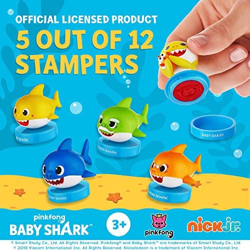 PMI Sellos Baby Shark, Paquete de 5, Sellos de Baby Shark (tiburón bebé) con Tinta incorporada, Figuras para Decorar Fiestas, Tartas, 6 cm, PVC Suave (B)