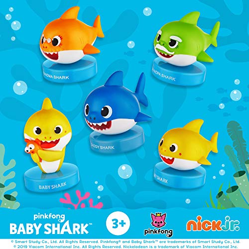 PMI Sellos Baby Shark, Paquete de 5, Sellos de Baby Shark (tiburón bebé) con Tinta incorporada, Figuras para Decorar Fiestas, Tartas, 6 cm, PVC Suave (B)