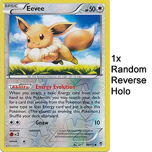 Pokemon Pack 5 Cartas de Eevee aleatorias, 4 Cartas comunes + 1 Carta Reverse Holo, Cartas en Inglés, Cualquier colección