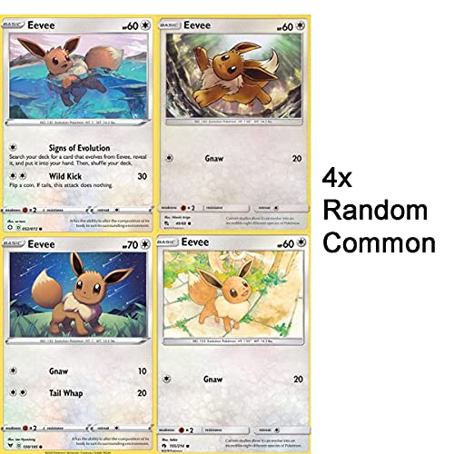 Pokemon Pack 5 Cartas de Eevee aleatorias, 4 Cartas comunes + 1 Carta Reverse Holo, Cartas en Inglés, Cualquier colección