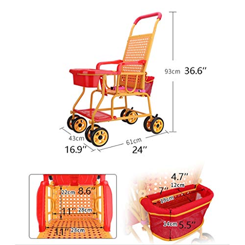 Portátil Cochecito de bebé de mimbre Carro de bebé Bambú y ratán Cuatro ruedas con ruedas Sillón de ratán de verano Asiento de niño pequeño Cochecito Viajes al aire libre (Color : A)