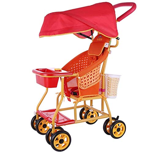 Portátil Cochecito de bebé de mimbre Carro de bebé Bambú y ratán Cuatro ruedas con ruedas Sillón de ratán de verano Asiento de niño pequeño Cochecito Viajes al aire libre (Color : A)