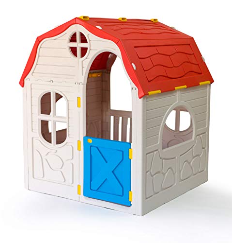 P:os 76907 – Casa de Juegos Plegable XL, Aprox. 98 x 91 x 115 cm, de plástico Resistente, Apta para Interior y Exterior, fácil Montaje Mediante Sistema de Ranuras Plegable