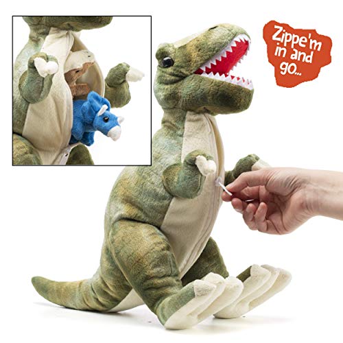 Prextex Colección de peluches Dinosaurio T-Rex de 15 pulgadas con 5 lindas crías dentro de su barriga con cremallera Gran set para niños