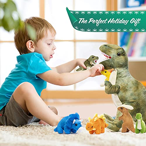 Prextex Colección de peluches Dinosaurio T-Rex de 15 pulgadas con 5 lindas crías dentro de su barriga con cremallera Gran set para niños