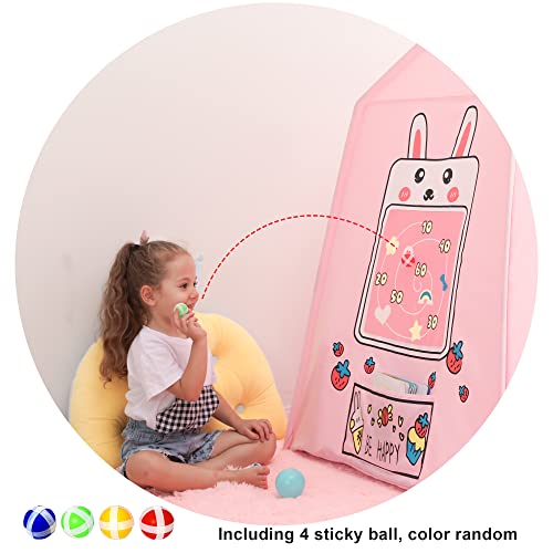 Princess - Tienda de campaña para juegos infantil, diseño de princesa, con bola adhesiva, ventana de juego para niñas con luces LED para interior y exterior, juguete para cumpleaños (conejo rosa)