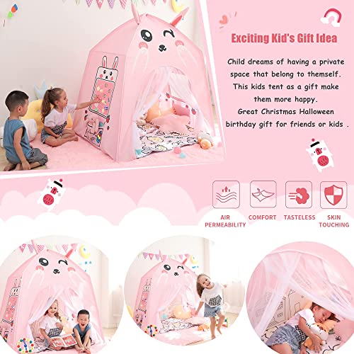 Princess - Tienda de campaña para juegos infantil, diseño de princesa, con bola adhesiva, ventana de juego para niñas con luces LED para interior y exterior, juguete para cumpleaños (conejo rosa)