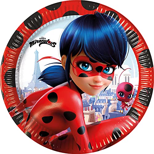 PROCOS 93444 - Platos de fiesta de Ladybug, tamaño 23 cm, 8 unidades, desechables, de papel, para cumpleaños infantil, vajilla de fiesta, FSC