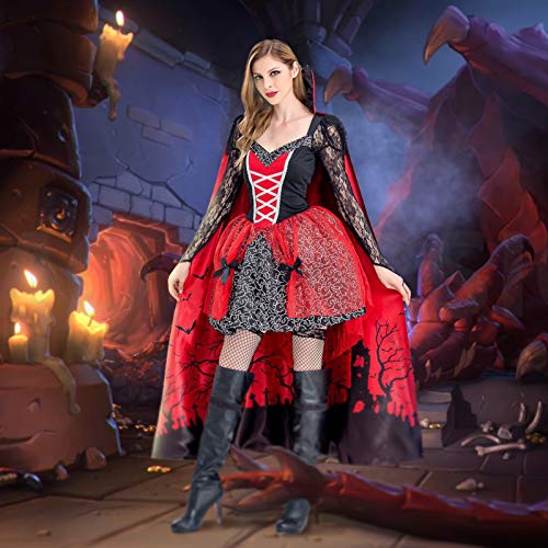 PROTAURI Vampiro de disfraces de Halloween para mujer - Disfraz de bruja reina con capa Cosplay Cosy Black Ghost Zombie Party Outfits