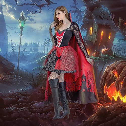 PROTAURI Vampiro de disfraces de Halloween para mujer - Disfraz de bruja reina con capa Cosplay Cosy Black Ghost Zombie Party Outfits