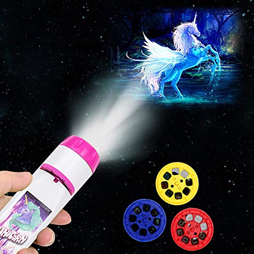 Pup Go Unicornio Linterna Proyector Antorcha Diapositivas con 3 Discos y 24 Imágenes, Pared Techo Tienda Ciencia Educativo Juego, Mini Proyector Juguetes para Niños y Niñas (Unicornio)