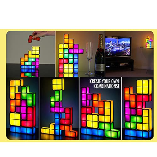 PURPLELU Nuevas y peculiares Luces Creativas de Juguete de Bricolaje, Luces apilables Tetris led, Rompecabezas mágicos y Luces de Bloques de sensores, 7 Piezas Son para familias,C