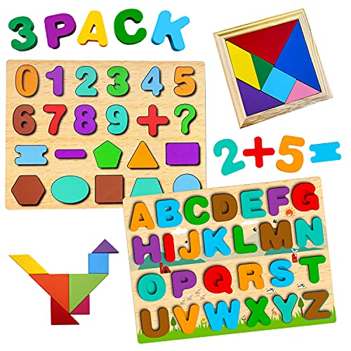 Puzzle de Madera Niños Pequeños, Rompecabezas de Números, Letras, Forma, Tablero Juegos Montessori Infantiles 2 3 4 5 años, Juguetes Educativos Preescolar, Regalo para Niños Niñas a Partir de 2 Años