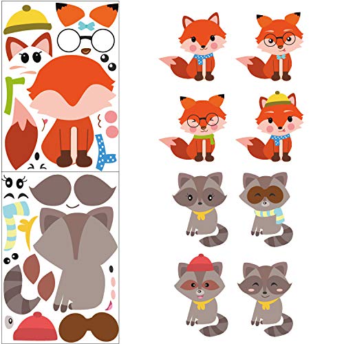 Qpout 48 Hojas Hacer Pegatinas de Animales, Haga su Propio Dinosaurio Fox Deer Owl Cat Hedgehog Raccoon Stickers para niños Zoo Fiesta de cumpleaños Scrapbook Manualidades Suministros