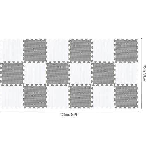 qqpp Alfombra Puzzle para Niños Bebe Infantil - Suelo de Goma EVA Suave. 18 Piezas (30 * 30 * 1cm), Blanco & Gris.QQC-ALb18N