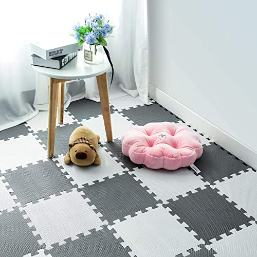 qqpp Alfombra Puzzle para Niños Bebe Infantil - Suelo de Goma EVA Suave. 18 Piezas (30 * 30 * 1cm), Blanco & Gris.QQC-ALb18N