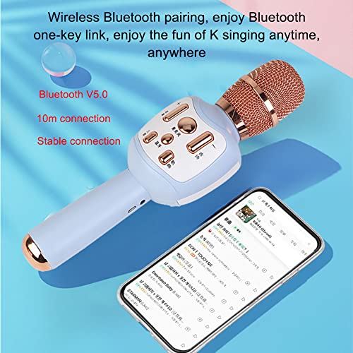 QSYY Micrófono Inalámbrico Bluetooth para Niños, Karaoke con Luces LED, Juguetes para Fiestas De Cumpleaños, Regalos para Niñas, Niños Y Adultos,Azul