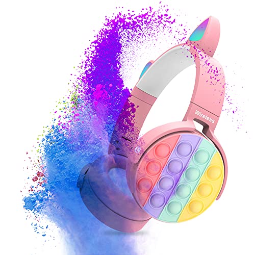 Qtinghua Rainbow Push Pop Fidget Toy Bluetooth Headphones, Fidget Bluetooth Head-Mounted Stereo Headset, Headphones Gaming Headset for Kids Teens (Pink, 22cm*18cm*5cm)