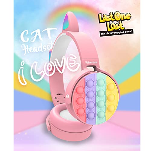 Qtinghua Rainbow Push Pop Fidget Toy Bluetooth Headphones, Fidget Bluetooth Head-Mounted Stereo Headset, Headphones Gaming Headset for Kids Teens (Pink, 22cm*18cm*5cm)