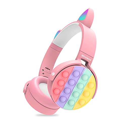 Qtinghua Rainbow Push Pop Fidget Toy Bluetooth Headphones, Fidget Bluetooth Head-Mounted Stereo Headset, Headphones Gaming Headset for Kids Teens (Pink, 22cm*18cm*5cm)