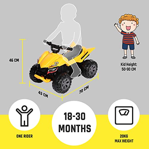 Quad Electrico Coche a Batería de 6V con Motor Trasero de 25W, Accionamiento por Botón, Bluetooth / USB / Música Incorporada, Interruptor de Avance / Retroceso, Niños-Amarillo