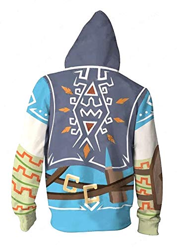 QYIFIRST Abrigo homme Link Manteau Cosplay Disfraz con capucha con cremallera Imprimé Clair Coatt avec Poches Azul L (pecho 110cm)